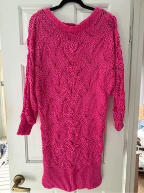 Lilly Pulitzer Larissa Tunic Hot Pink Open-Knit Scoop Neck Sweater